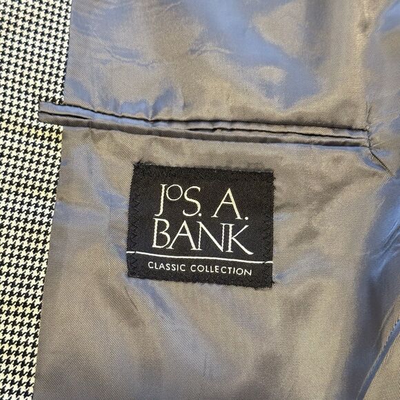 Jos A Bank Blazer 52R Men’s 100% Wool Black White Houndstooth Sport Coat 2 Btn - Picture 7 of 11